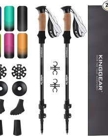 KINGGEAR Nordic Walking Stick, TP1 Hiking Poles Retractable Lightweight 7075 Aluminum, Trekking Poles with Flip Lock, Natural Cork and EVA Grip, 2pc Hiking Gear