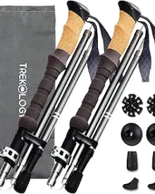 TREKOLOGY Trekking Poles Collapsible Nordic Hiking Poles - Cork Handle 2pc Ultralight Folding Walking Sticks, Hiking Sticks, Lightweight Aluminum Foldable Trekking Walking Sticks for Seniors Women Men